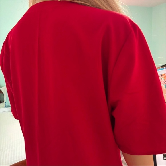 MISOOK TIERED DRESS IN BEAUTIFUL SUNSET RED LOOSE FITTING SHORT SLEEVED NWOT - Picture 5 of 7